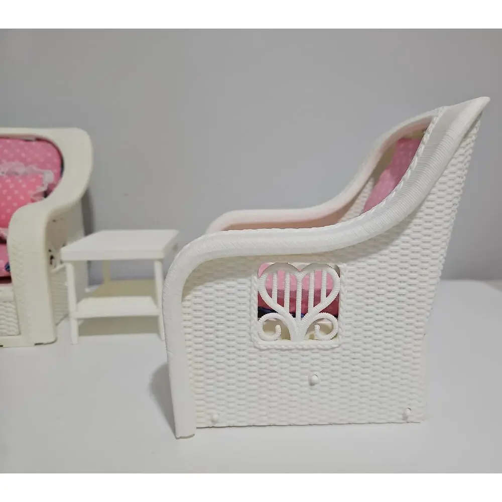 Vintage Barbie Wicker Living Room Set Couch Table Chair Furniture Mattel 1983